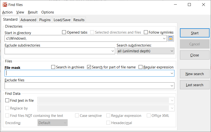 Double Commander find files search dialog