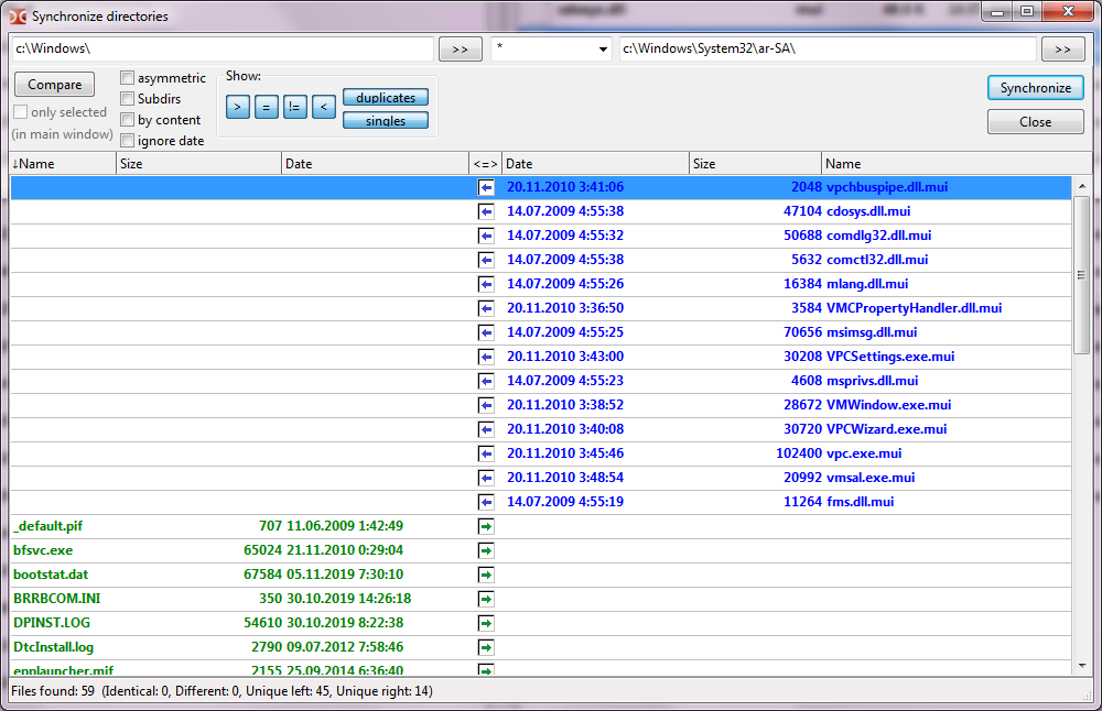 Double Commander directory synchronization tool